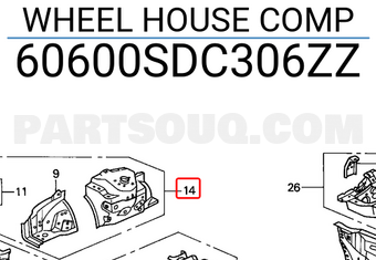 Honda 60600SDC306ZZ WHEEL HOUSE COMP
