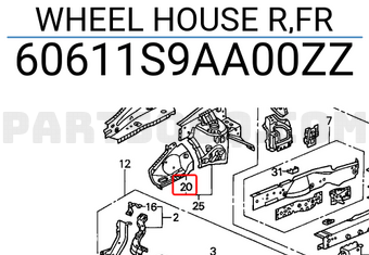 Honda 60611S9AA00ZZ WHEEL HOUSE R,FR