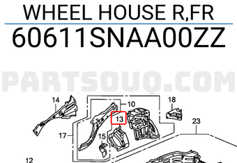 Honda 60611SNAA00ZZ WHEEL HOUSE R,FR