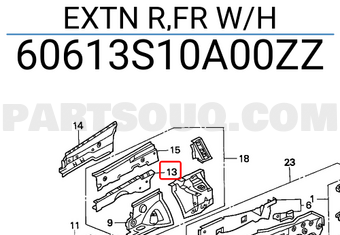 Honda 60613S10A00ZZ EXTN R,FR W/H