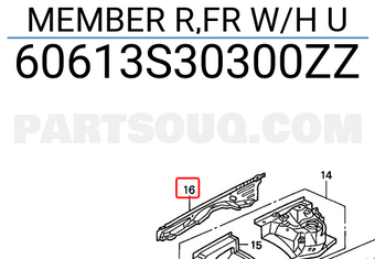 Honda 60613S30300ZZ MEMBER R,FR W/H U