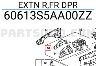 Honda 60613S5AA00ZZ EXTN R,FR DPR