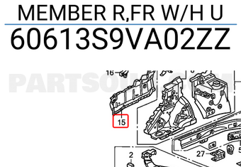 Honda 60613S9VA02ZZ MEMBER R,FR W/H U