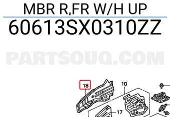 Honda 60613SX0310ZZ MBR R,FR W/H UP