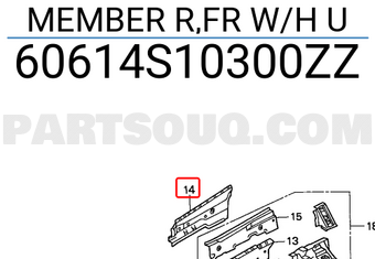 Honda 60614S10300ZZ MEMBER R,FR W/H U