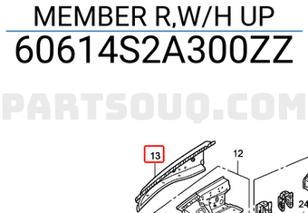 Honda 60614S2A300ZZ MEMBER R,W/H UP