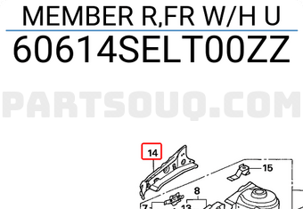 Honda 60614SELT00ZZ MEMBER R,FR W/H U