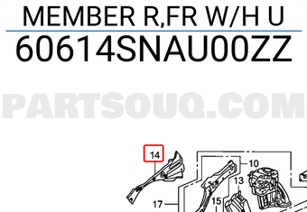 Honda 60614SNAU00ZZ MEMBER R,FR W/H U