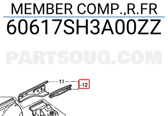 Honda 60617SH3A00ZZ MEMBER COMP.,R.FR