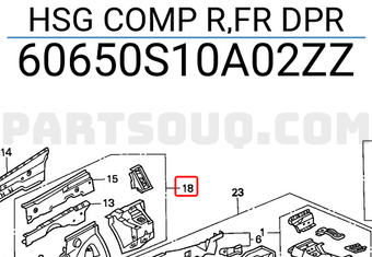 Honda 60650S10A02ZZ HSG COMP R,FR DPR