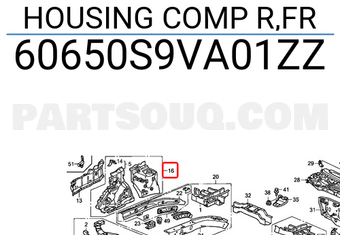 Honda 60650S9VA01ZZ HOUSING COMP R,FR