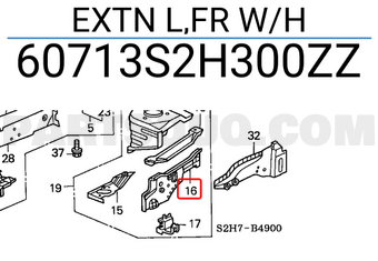 Honda 60713S2H300ZZ EXTN L,FR W/H