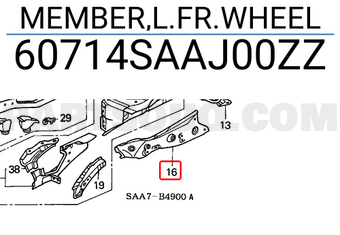 Honda 60714SAAJ00ZZ MEMBER,L.FR.WHEEL