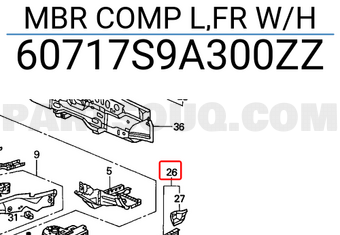Honda 60717S9A300ZZ MBR COMP L,FR W/H