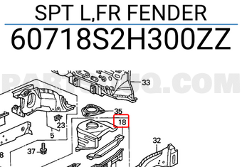 Honda 60718S2H300ZZ SPT L,FR FENDER