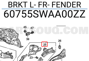 Honda 60755SWAA00ZZ BRKT L- FR- FENDER