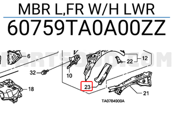 Honda 60759TA0A00ZZ MBR L,FR W/H LWR