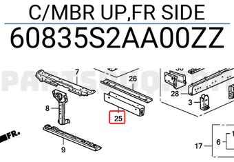Honda 60835S2AA00ZZ C/MBR UP,FR SIDE