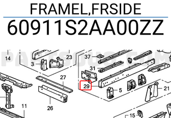 Honda 60911S2AA00ZZ FRAMEL,FRSIDE