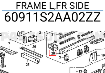 Honda 60911S2AA02ZZ FRAME L,FR SIDE