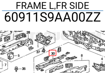 Honda 60911S9AA00ZZ FRAME L,FR SIDE