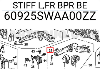 Honda 60925SWAA00ZZ STIFF L,FR BPR BE