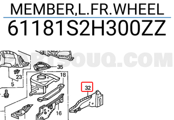 Honda 61181S2H300ZZ MEMBER,L.FR.WHEEL