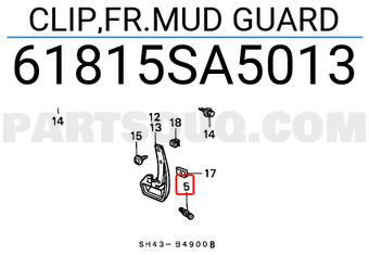 Honda 61815SA5013 CLIP,FR.MUD GUARD