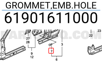 Honda 61901611000 GROMMET,EMB.HOLE