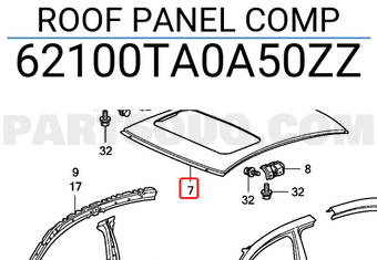 Honda 62100TA0A50ZZ ROOF PANEL COMP