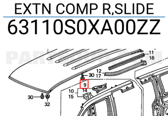 Honda 63110S0XA00ZZ EXTN COMP R,SLIDE