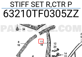 Honda 63210TF0305ZZ STIFF SET R,CTR P