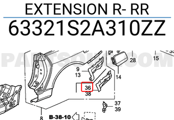 Honda 63321S2A310ZZ EXTENSION R- RR