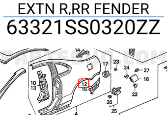 Honda 63321SS0320ZZ EXTN R,RR FENDER