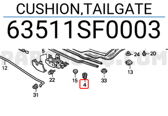 Honda 63511SF0003 CUSHION,TAILGATE