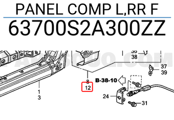 Honda 63700S2A300ZZ PANEL COMP L,RR F