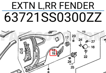 Honda 63721SS0300ZZ EXTN L,RR FENDER