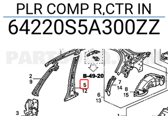 Honda 64220S5A300ZZ PLR COMP R,CTR IN