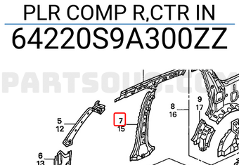 Honda 64220S9A300ZZ PLR COMP R,CTR IN