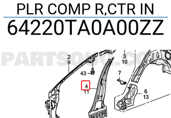 Honda 64220TA0A00ZZ PLR COMP R,CTR IN