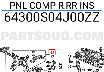 Honda 64300S04J00ZZ PNL COMP R,RR INS