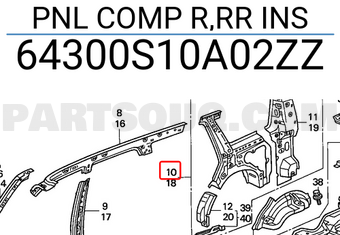 Honda 64300S10A02ZZ PNL COMP R,RR INS