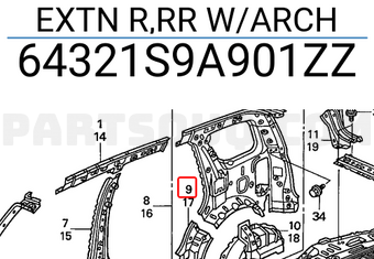 Honda 64321S9A901ZZ EXTN R,RR W/ARCH