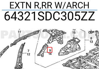 Honda 64321SDC305ZZ EXTN R,RR W/ARCH