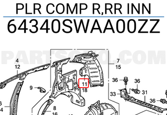 Honda 64340SWAA00ZZ PLR COMP R,RR INN