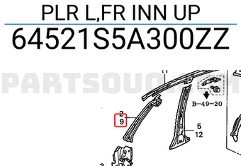Honda 64521S5A300ZZ PLR L,FR INN UP