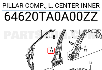 Honda 64620TA0A00ZZ PILLAR COMP., L. CENTER INNER