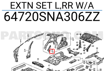 Honda 64720SNA306ZZ EXTN SET L,RR W/A