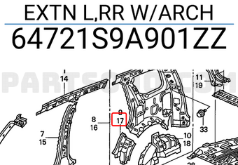 Honda 64721S9A901ZZ EXTN L,RR W/ARCH