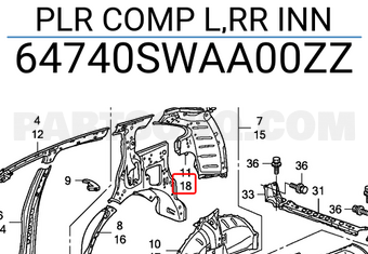 Honda 64740SWAA00ZZ PLR COMP L,RR INN